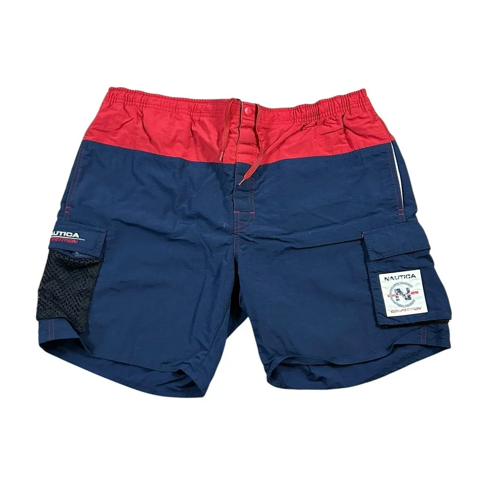 Nautica Competition Blue Board Shorts Swimsuit‎ Trunks Large Pockets Mens